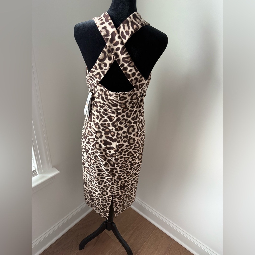 NWT DKNY Criss Cross Sleeveless Leopard Print Bodycon Dress Size 2 - Picture 4 of 9